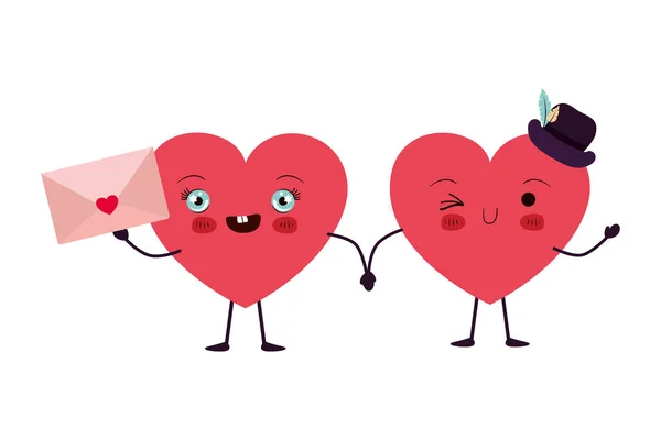 Corazones amor kawaii carácter — Archivo Imágenes Vectoriales