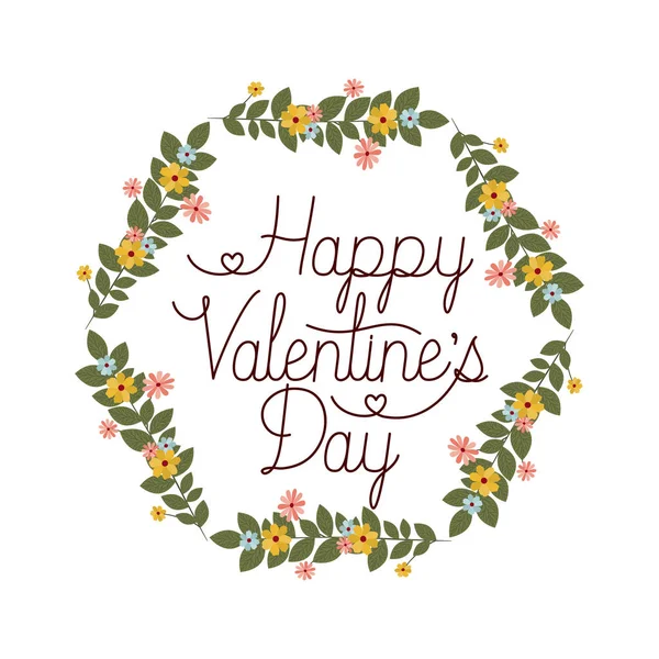 Happy Valentijnsdag label met bloem kroon pictogrammen — Stockvector