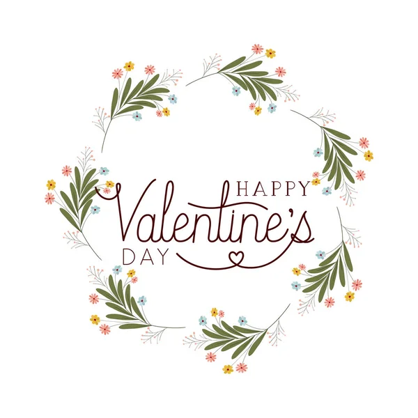 Happy Valentijnsdag label met bloem kroon pictogrammen — Stockvector