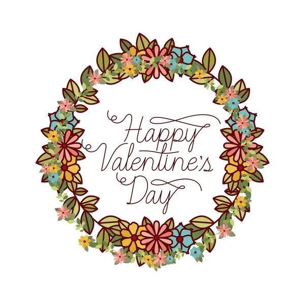 Happy Valentijnsdag label met bloem kroon pictogrammen — Stockvector