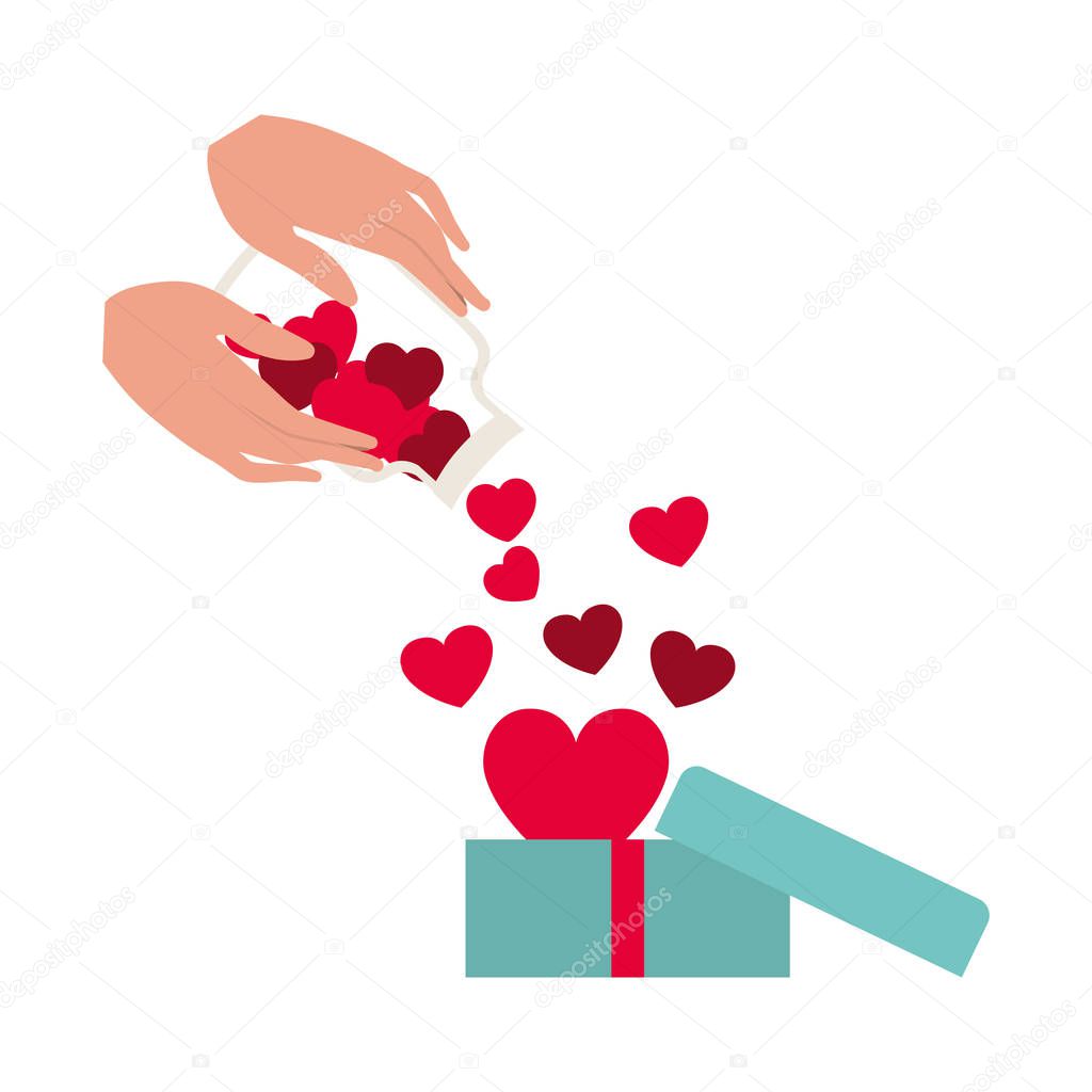 hand with jar and hearts isolated icon