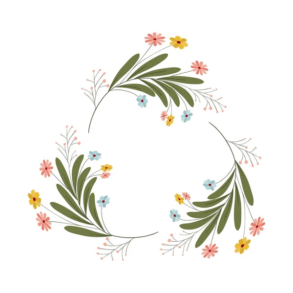 花环与花和叶隔离图标 — 图库矢量图片