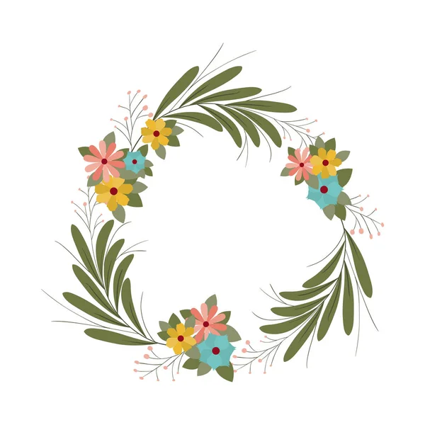 Garland with flowers and leafs isolated icon — Stock Vector