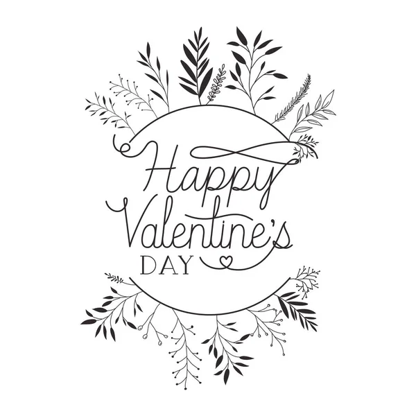 Happy Valentijnsdag label met bloem kroon pictogrammen — Stockvector