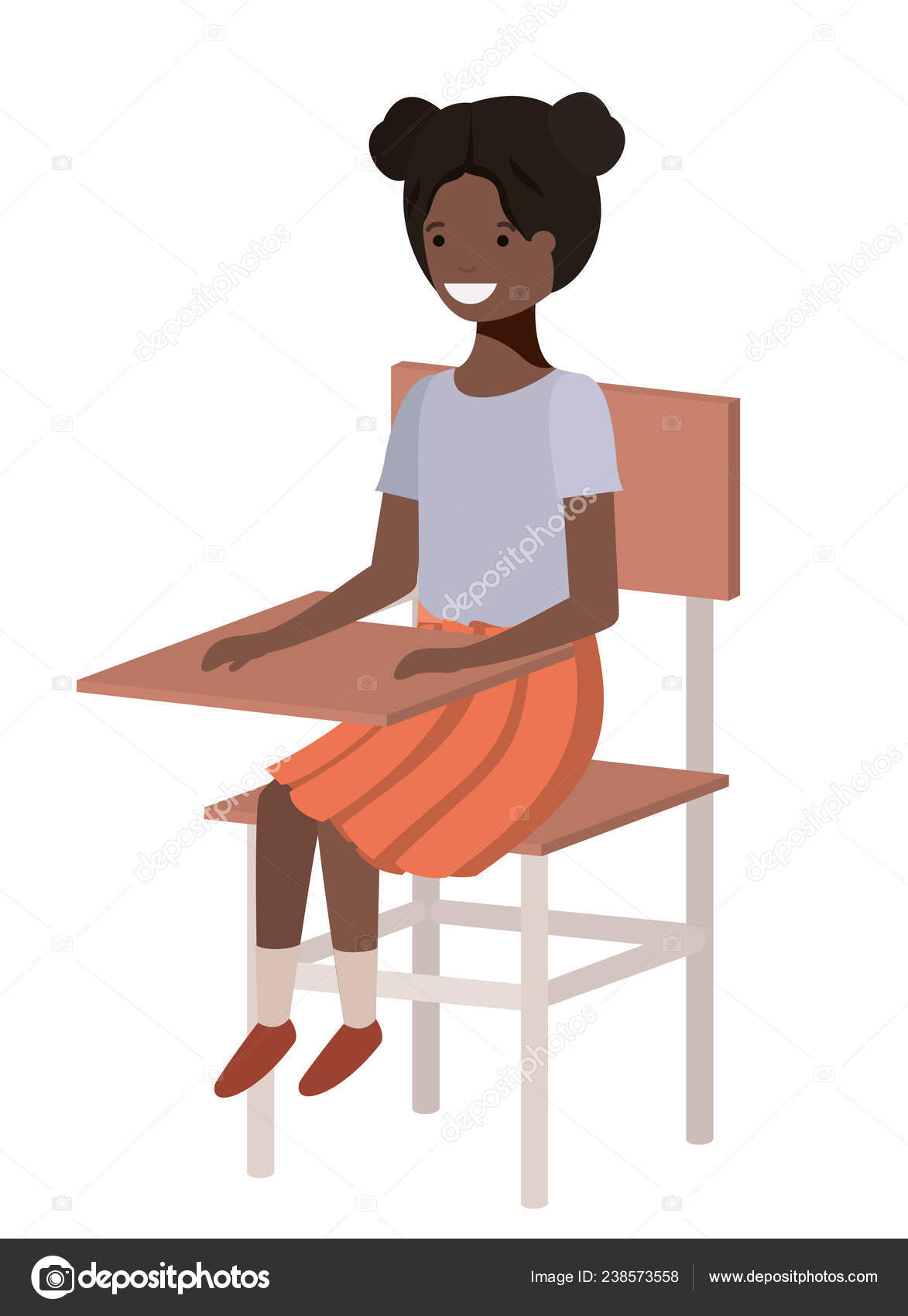 Young student black girl sitting in school chair Stock Vector by