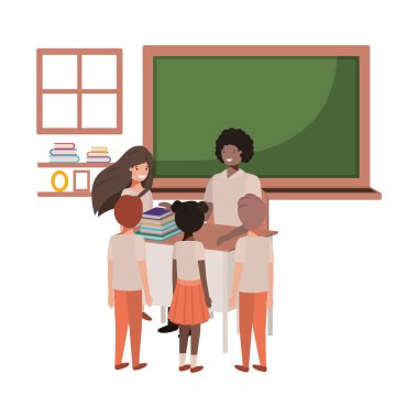 Öğretmen sınıfta öğrenciler ile siyah