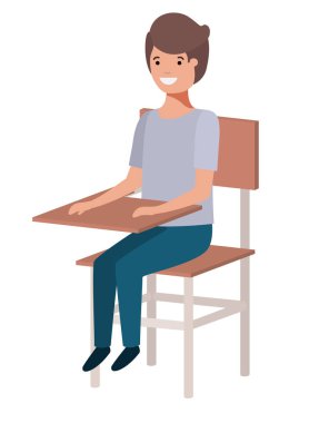 Okul sandalyede oturan genç öğrenci çocuk