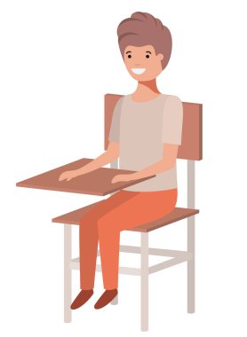 Okul sandalyede oturan genç öğrenci çocuk