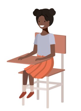 Okul sandalyede oturan genç öğrenci siyah kız