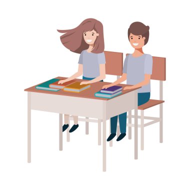 Genç öğrenciler okul masasında oturan