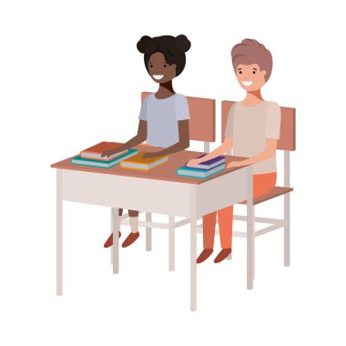 Genç öğrenciler okul masasında oturan