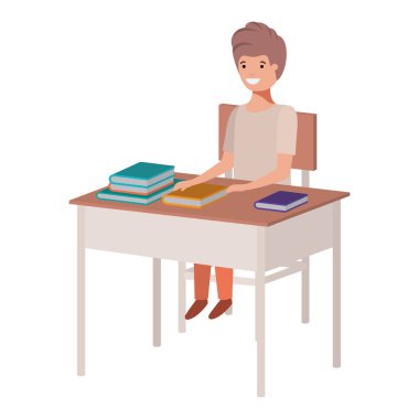 Okul masasında oturan genç öğrenci çocuk