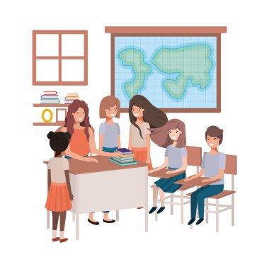 kadın öğretmen öğrencileri ile Coğrafya sınıfı