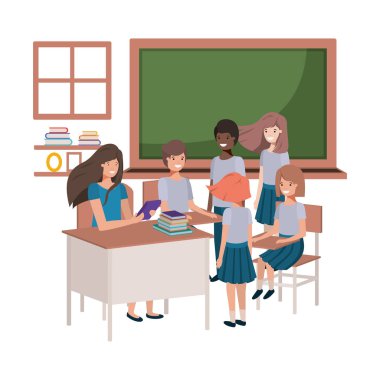 sınıf öğrencileri ile kadın öğretmen