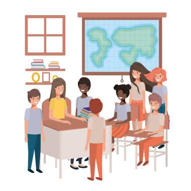 kadın öğretmen öğrencileri ile Coğrafya sınıfı