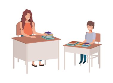 kadın öğretmen ile öğrenci sınıfta