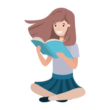 genç öğrenci kız oturma okuma kitabı