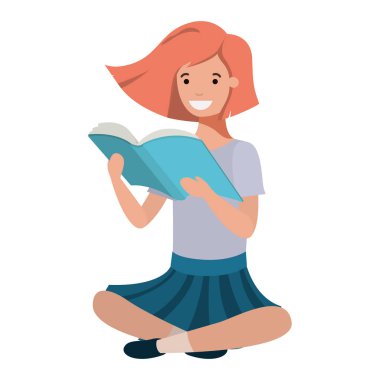 genç öğrenci kız oturma okuma kitabı