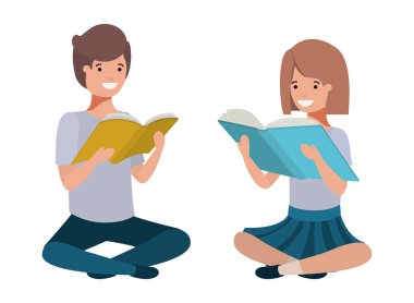 Genç öğrenciler oturmuş kitap okuyorlar.