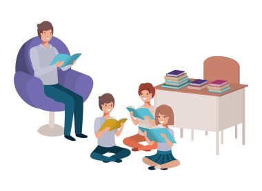 teacher reading in the classroom with students