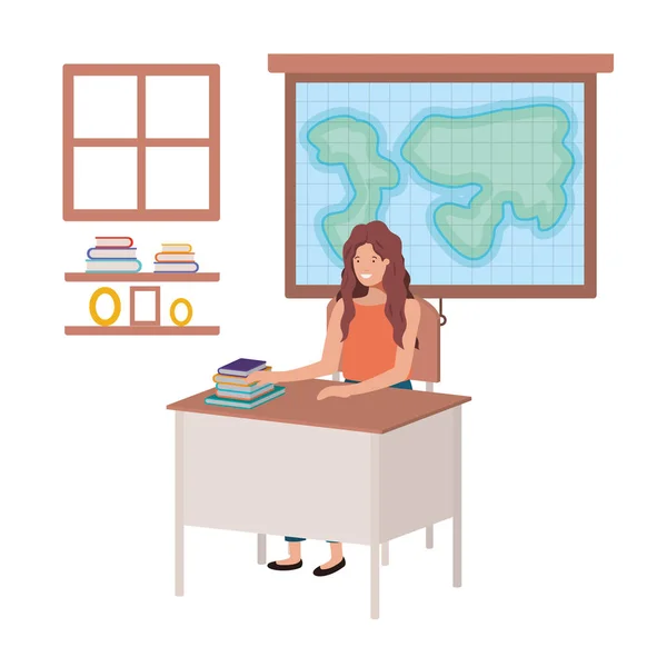 Insegnante donna nella classe di geografia — Vettoriale Stock