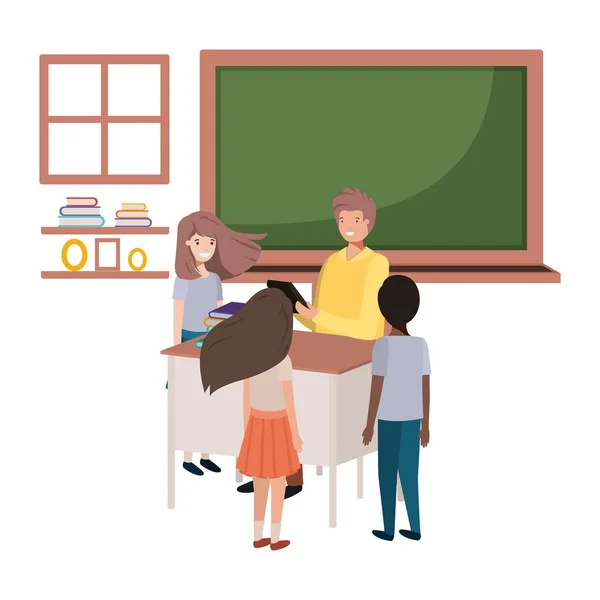 Teacher in the classroom with students — Stock Vector