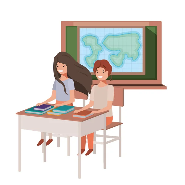 Unga elever i geografi klassrum — Stock vektor
