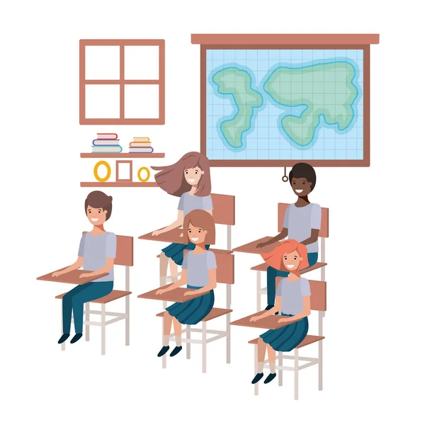 Young students in geography classroom — Stock Vector