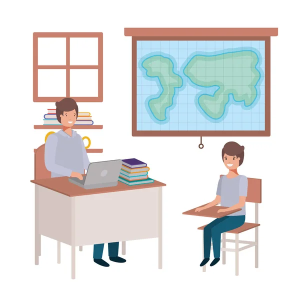 Insegnante nella classe di geografia con gli studenti — Vettoriale Stock