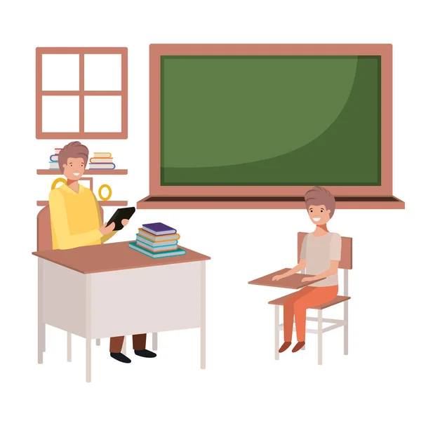 Leraar in de klas met studenten — Stockvector