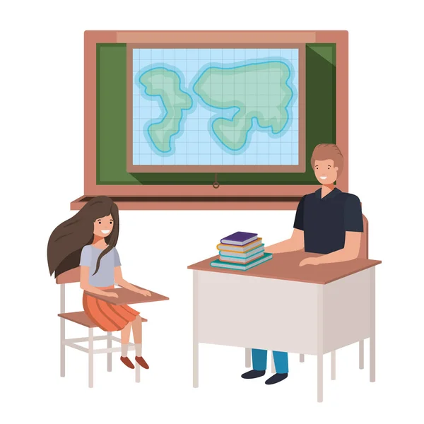 Lehrer im Geografieunterricht mit Schülern — Stockvektor