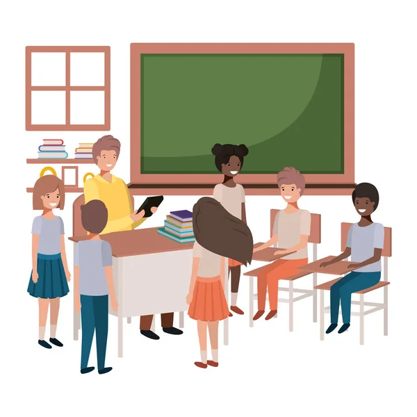 Δάσκαλος στην τάξη με τους μαθητές — Διανυσματικό Αρχείο