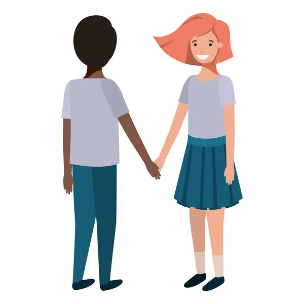 Friendly teenagers ethnicity couple characters — Stockvector