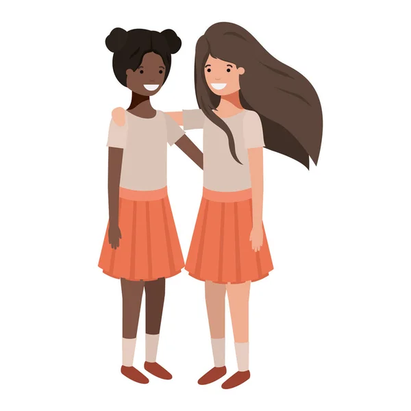 Amigável adolescentes etnia meninas personagens — Vetor de Stock