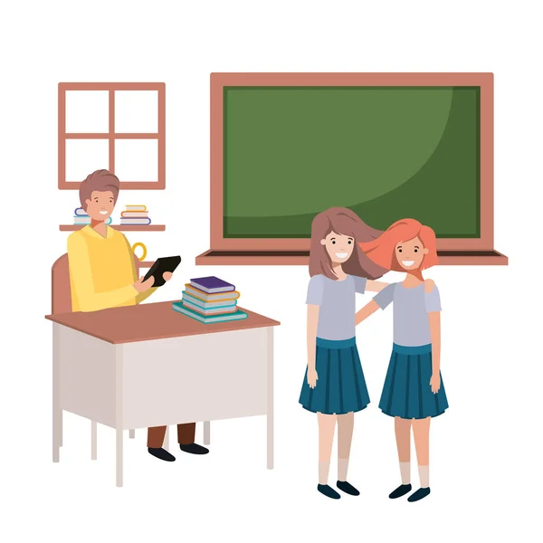 Δάσκαλος στην τάξη με τους μαθητές — Διανυσματικό Αρχείο