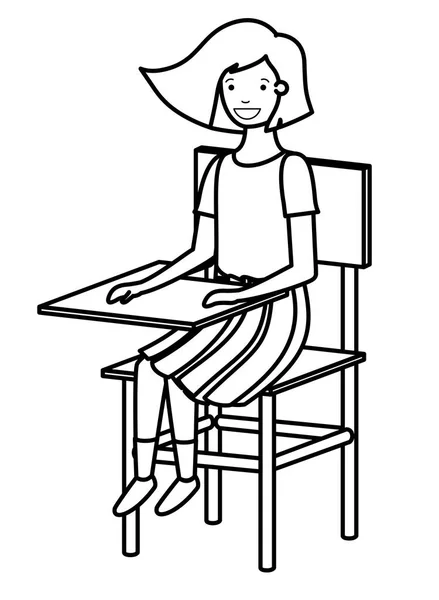 Genç öğrenci kız okul sandalyede oturan — Stok Vektör