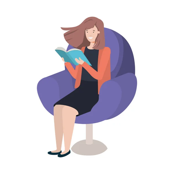 Ung kvinna läser bok i soffan — Stock vektor