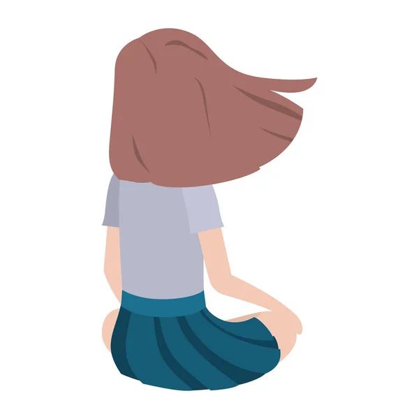 Adolescente ragazza seduta sul suo personaggio avatar posteriore — Vettoriale Stock
