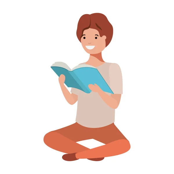 Joven estudiante sentado lectura libro — Vector de stock