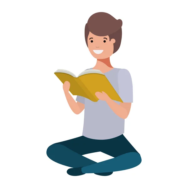 Mladý student sedí čtení kniha — Stockový vektor