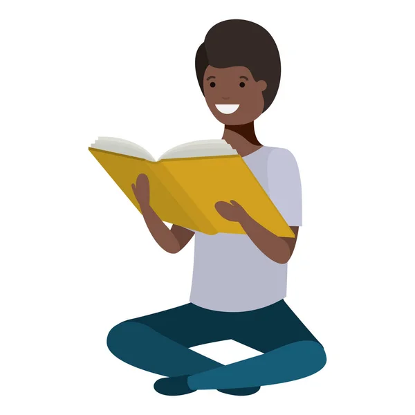 Mladý černý student sedí čtení kniha — Stockový vektor
