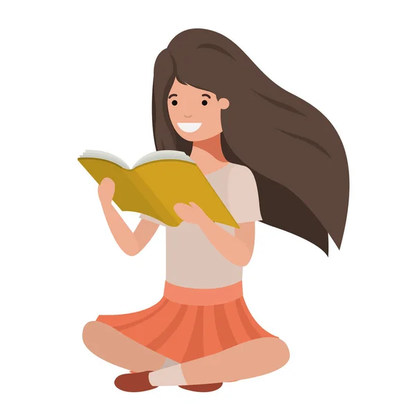 Joven estudiante chica sentado lectura libro — Vector de stock