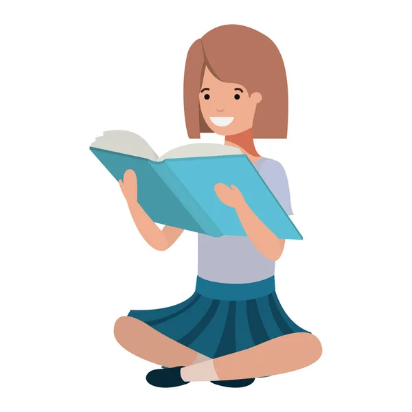 Giovane studentessa seduta lettura libro — Vettoriale Stock