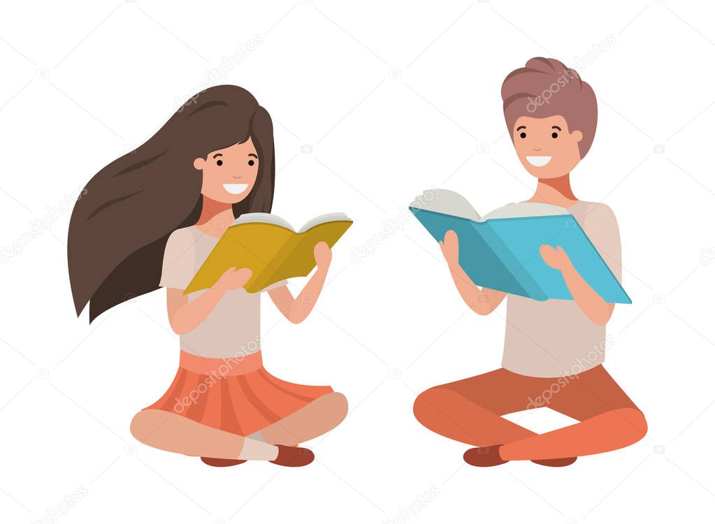 young students sitting reading book