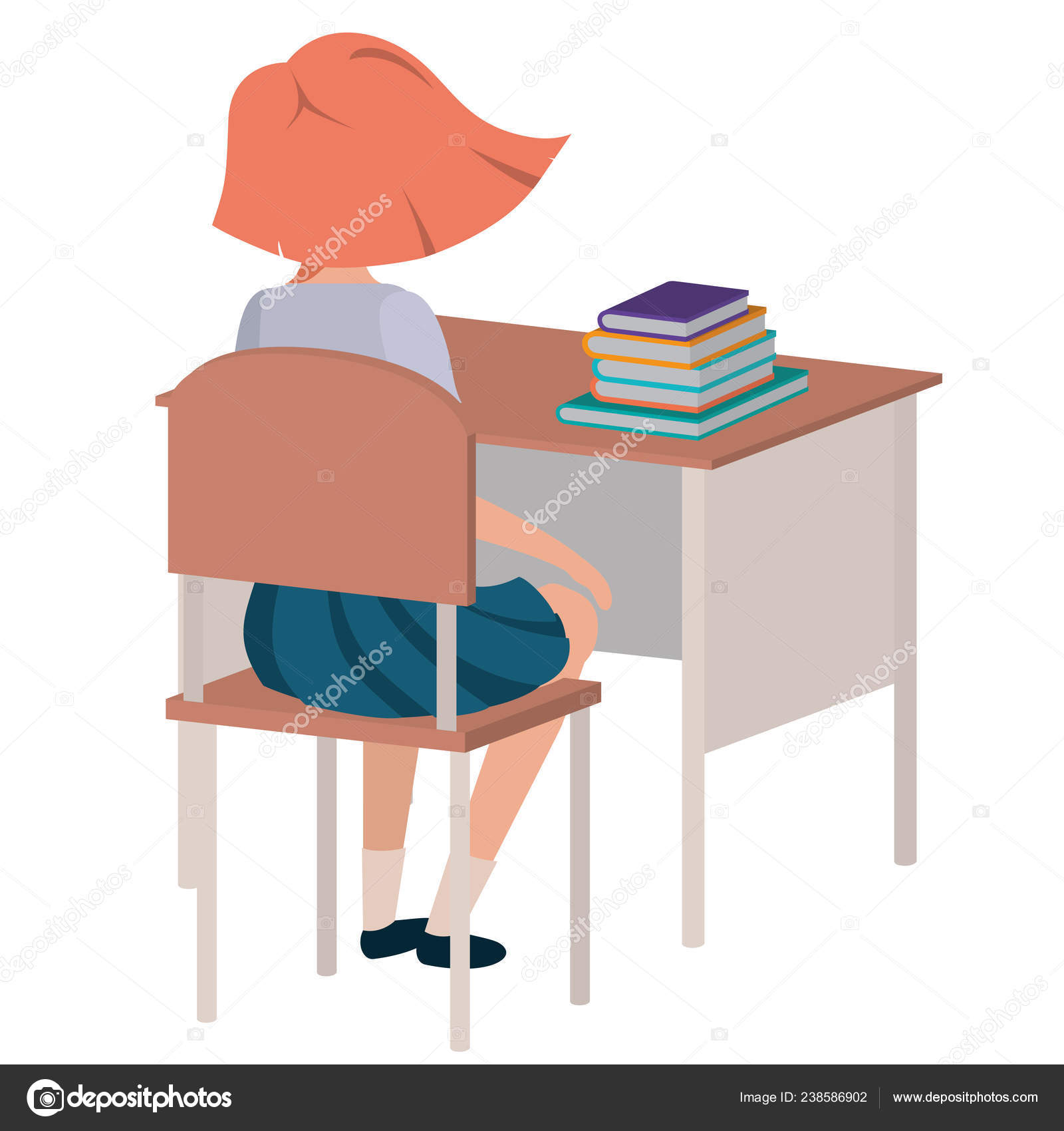 Young Student Girl Sitting In School Desk Stock Vector