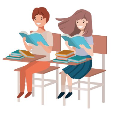 Genç öğrenciler okul masasında okuma