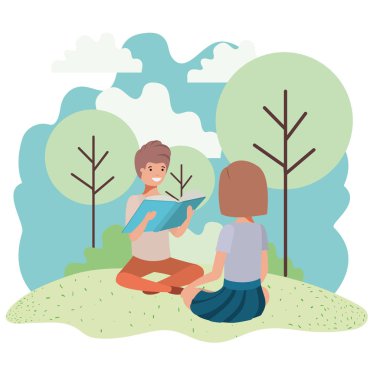 Genç öğrenciler oturmuş kitap okuyorlar.