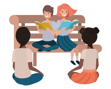 Genç etnik köken öğrencileri kitap okuyorlar