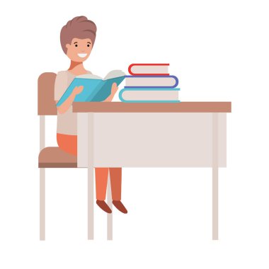 Okul masasında oturan genç öğrenci çocuk