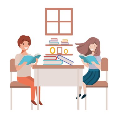 Genç öğrenciler okul masasında oturan